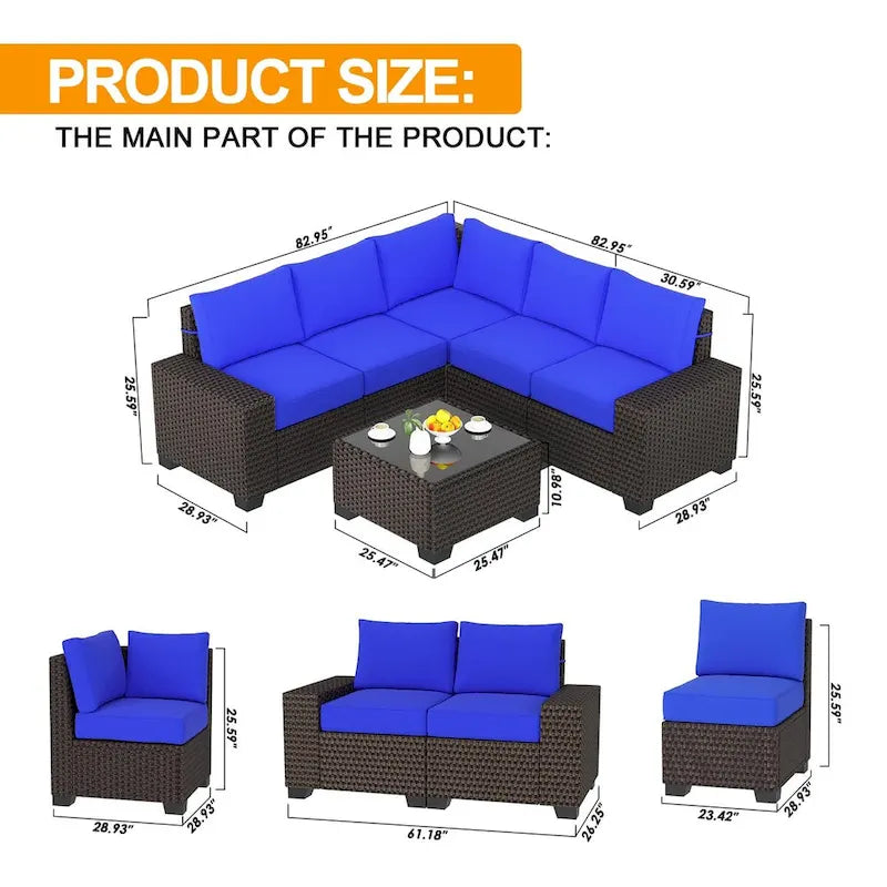 Eie 6-piece Outdoor Patio Furniture Wicker Sectional Sofa Set