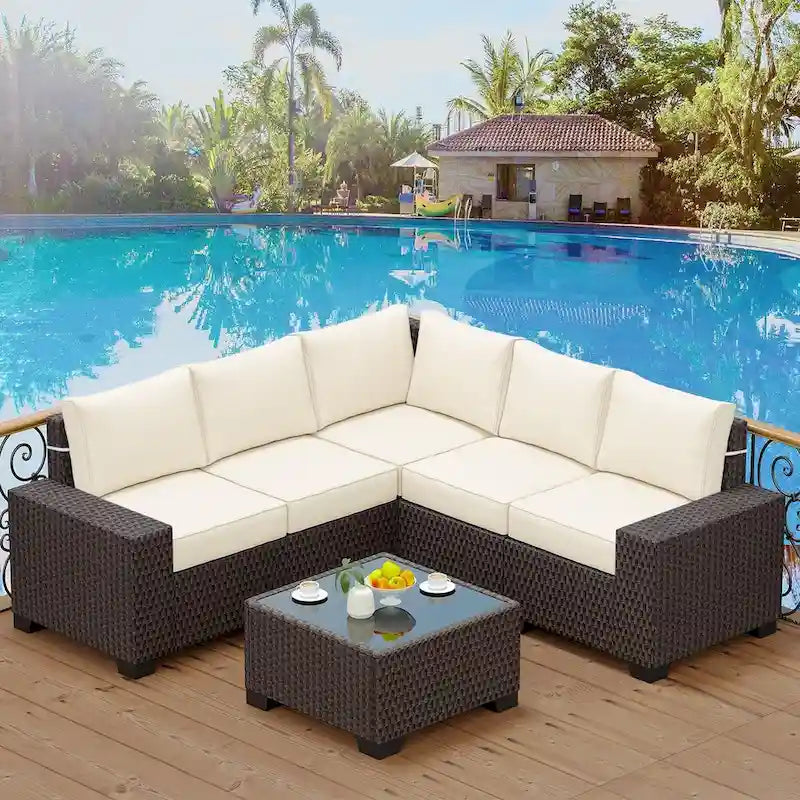 Eie 6-piece Outdoor Patio Furniture Wicker Sectional Sofa Set