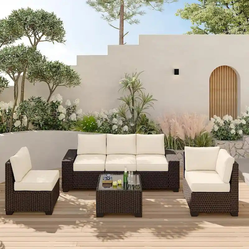 Eie 6-piece Outdoor Patio Furniture Wicker Sectional Sofa Set