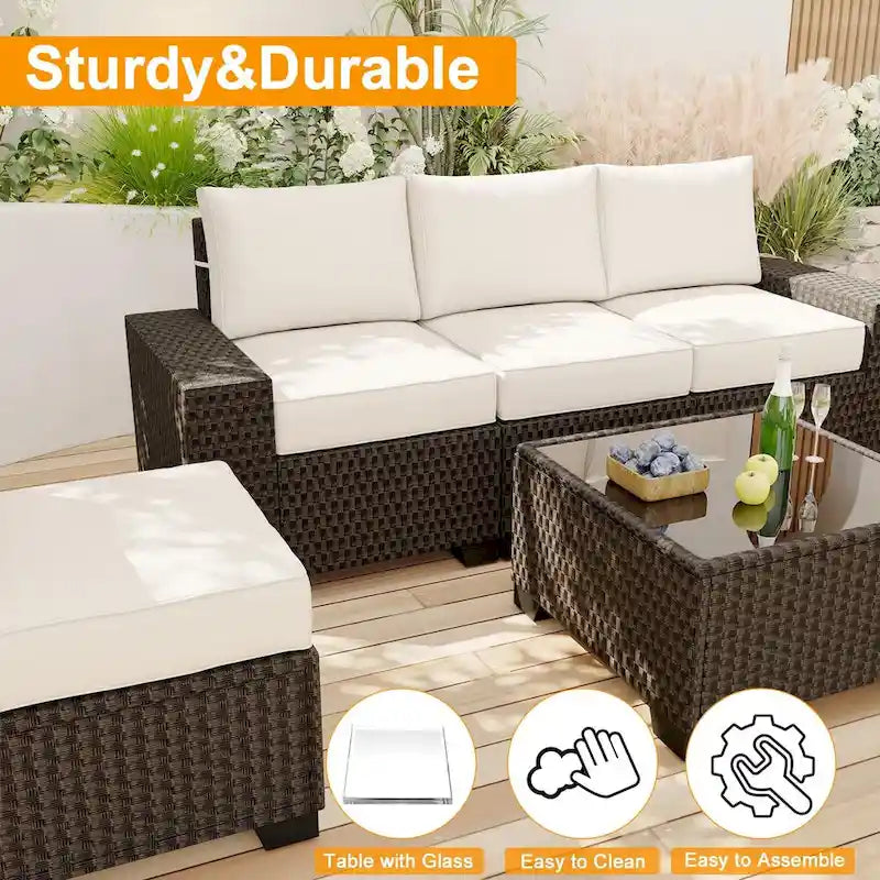 Eie 6-piece Outdoor Patio Furniture Wicker Sectional Sofa Set