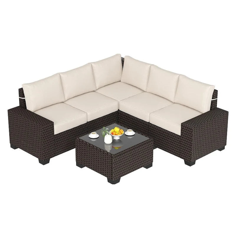 Eie 6-piece Outdoor Patio Furniture Wicker Sectional Sofa Set