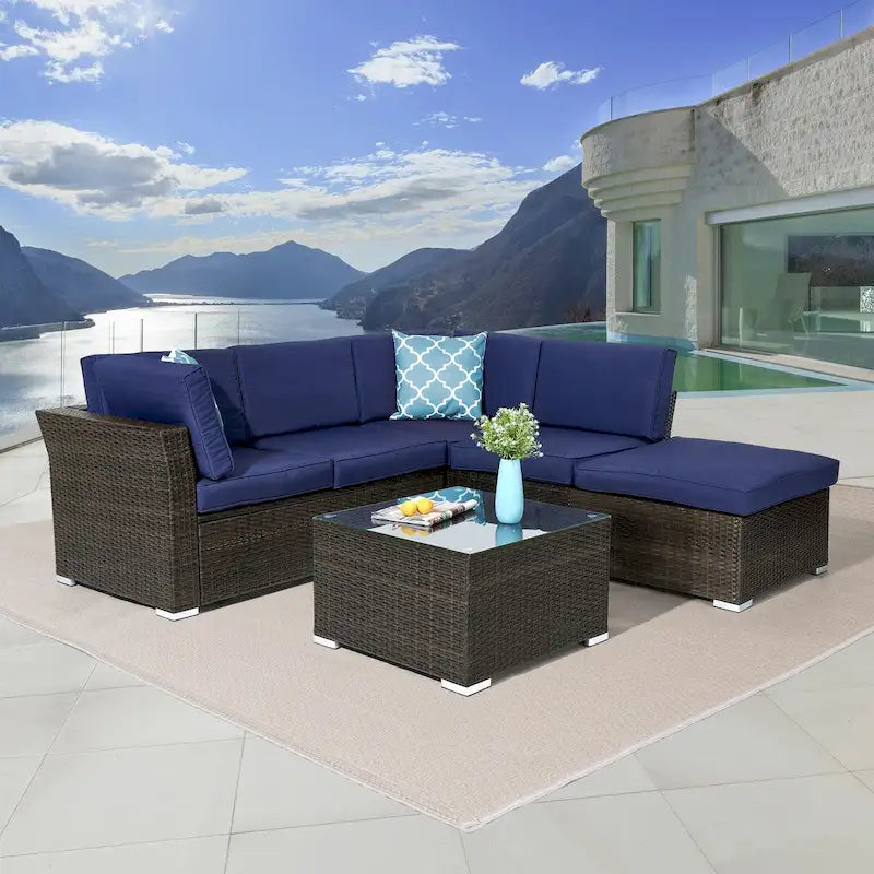 LIVOOSUN 4Pcs Rattan Wicker Conversation Patio Furniture Sets,w/Table