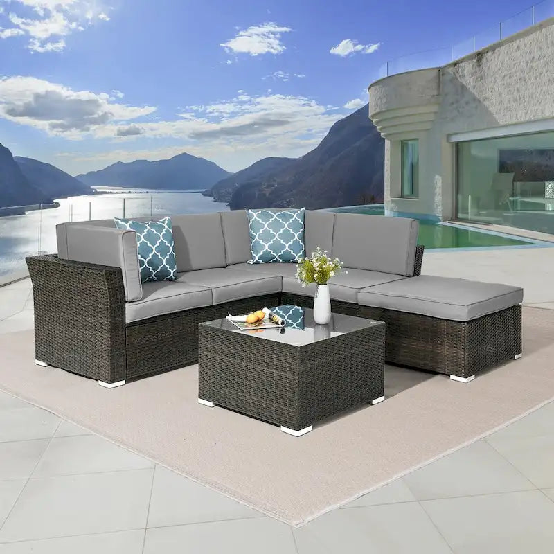 LIVOOSUN 4Pcs Rattan Wicker Conversation Patio Furniture Sets,w/Table