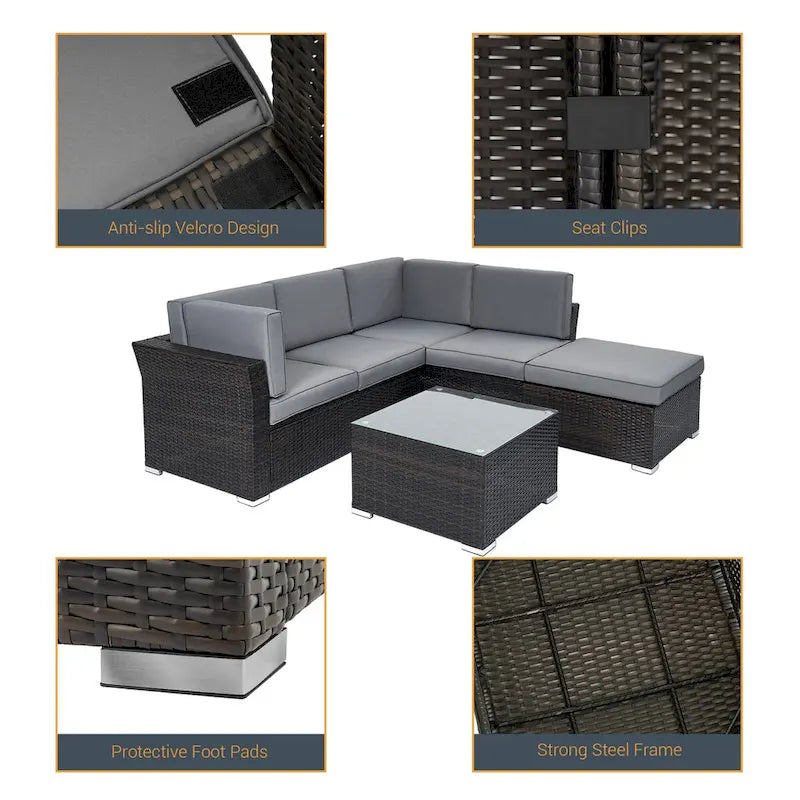 LIVOOSUN 4Pcs Rattan Wicker Conversation Patio Furniture Sets,w/Table