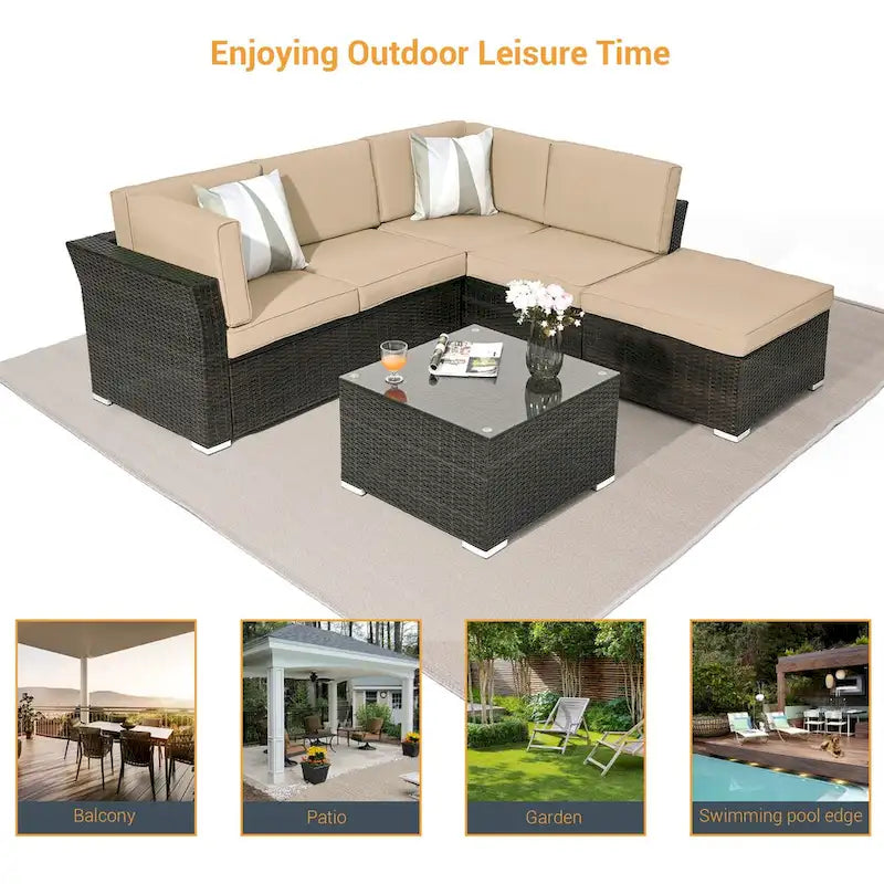 LIVOOSUN 4Pcs Rattan Wicker Conversation Patio Furniture Sets,w/Table