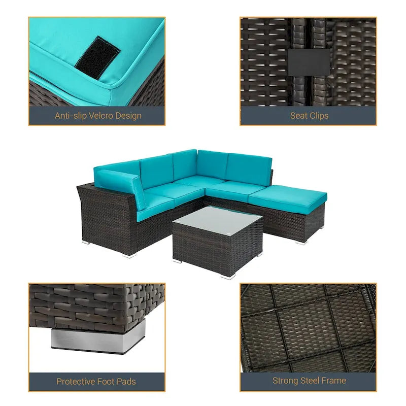 LIVOOSUN 4Pcs Rattan Wicker Conversation Patio Furniture Sets,w/Table