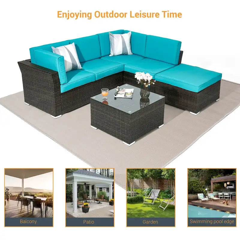 LIVOOSUN 4Pcs Rattan Wicker Conversation Patio Furniture Sets,w/Table
