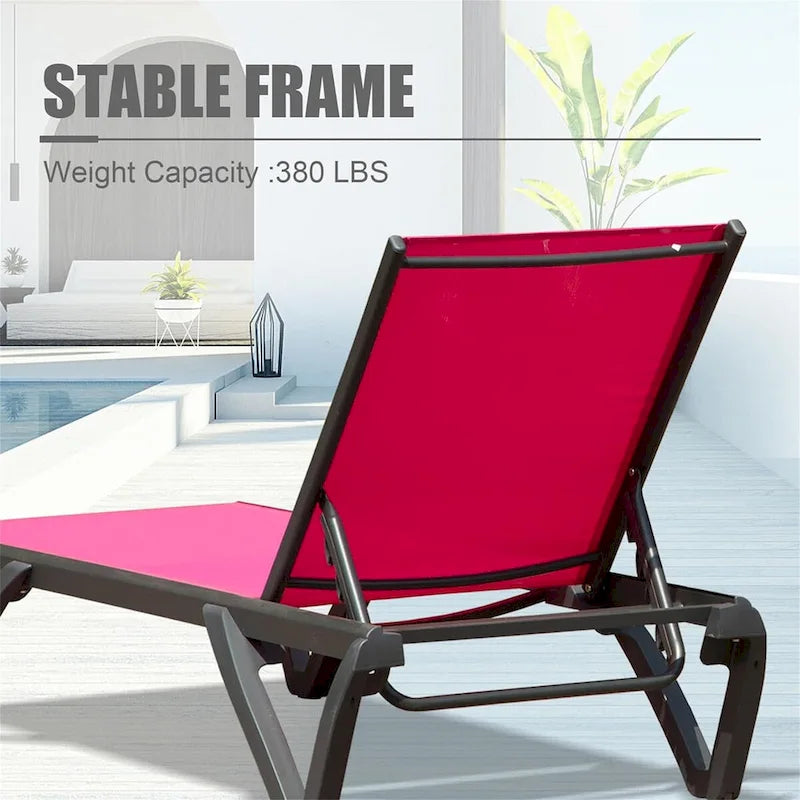 CUSchoice Outdoor Aluminum Plastic Patio Chaise Lounge with Side Table & 5 Position Adjustable Backrest & Wheels - N/A