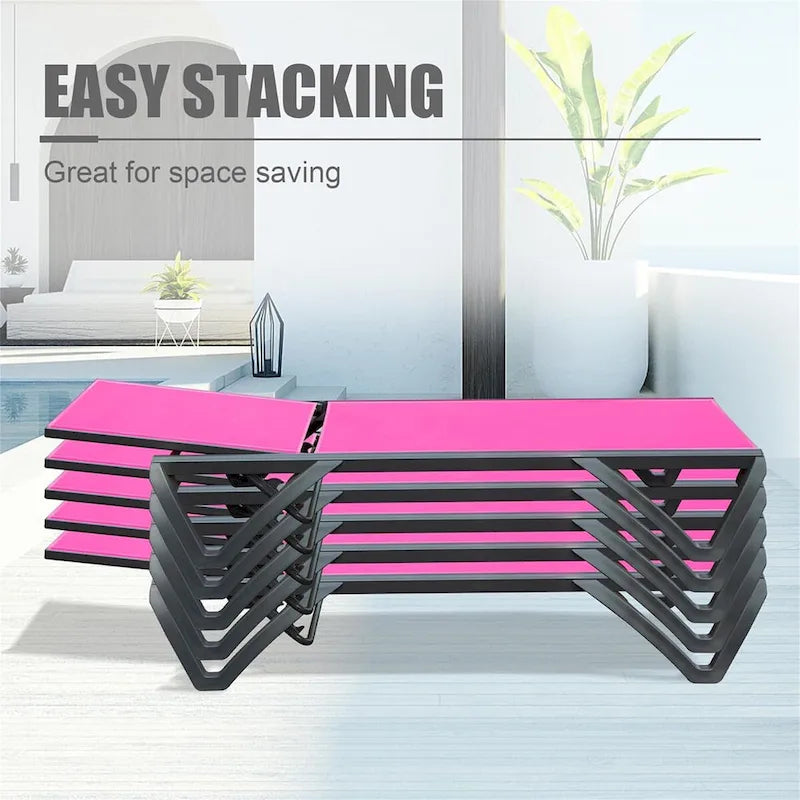 CUSchoice Outdoor Aluminum Plastic Patio Chaise Lounge with Side Table & 5 Position Adjustable Backrest & Wheels - N/A