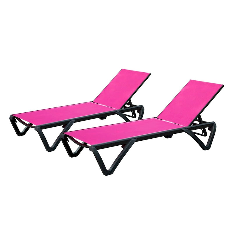 CUSchoice Outdoor 2 Pieces Aluminum Plastic Patio Chaise Lounge with 5 Position Adjustable Backrest and Wheels - N/A