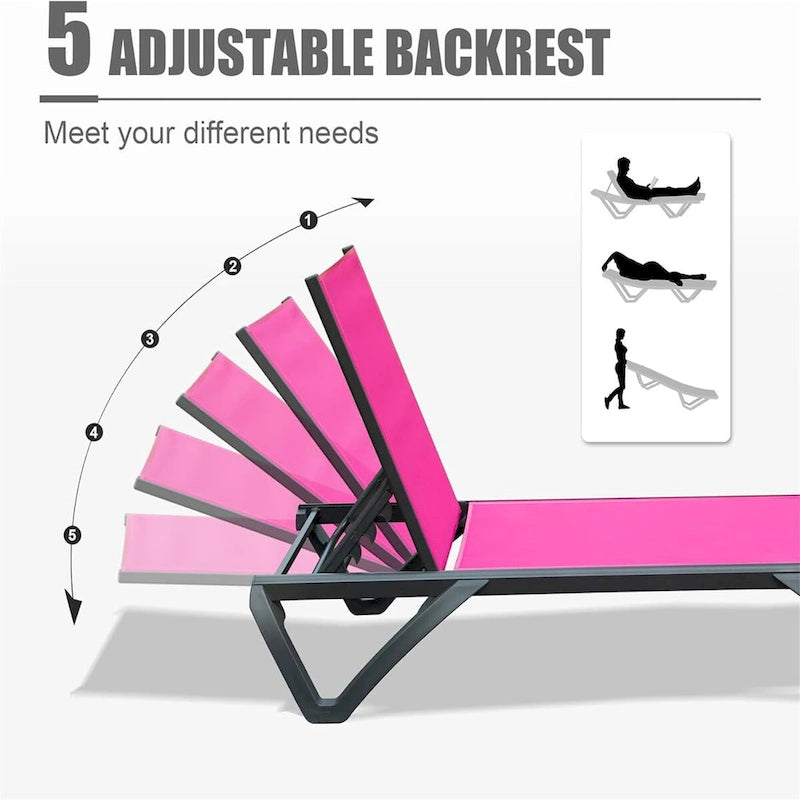 CUSchoice Outdoor 2 Pieces Aluminum Plastic Patio Chaise Lounge with 5 Position Adjustable Backrest and Wheels - N/A