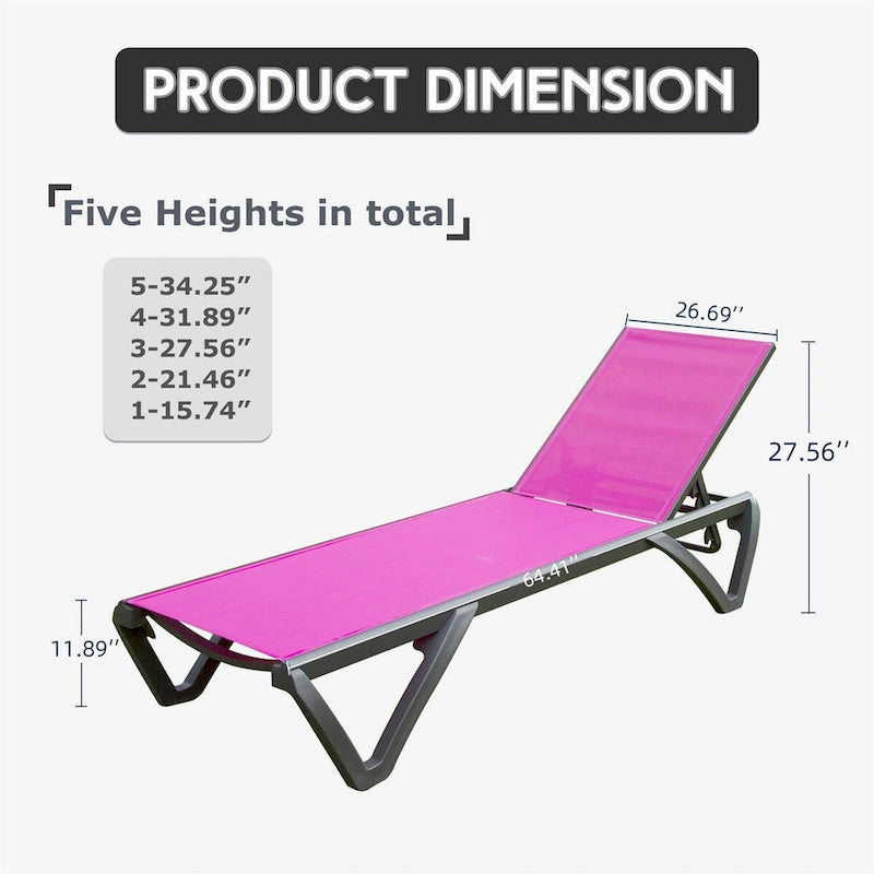 CUSchoice Outdoor 2 Pieces Aluminum Plastic Patio Chaise Lounge with 5 Position Adjustable Backrest and Wheels - N/A