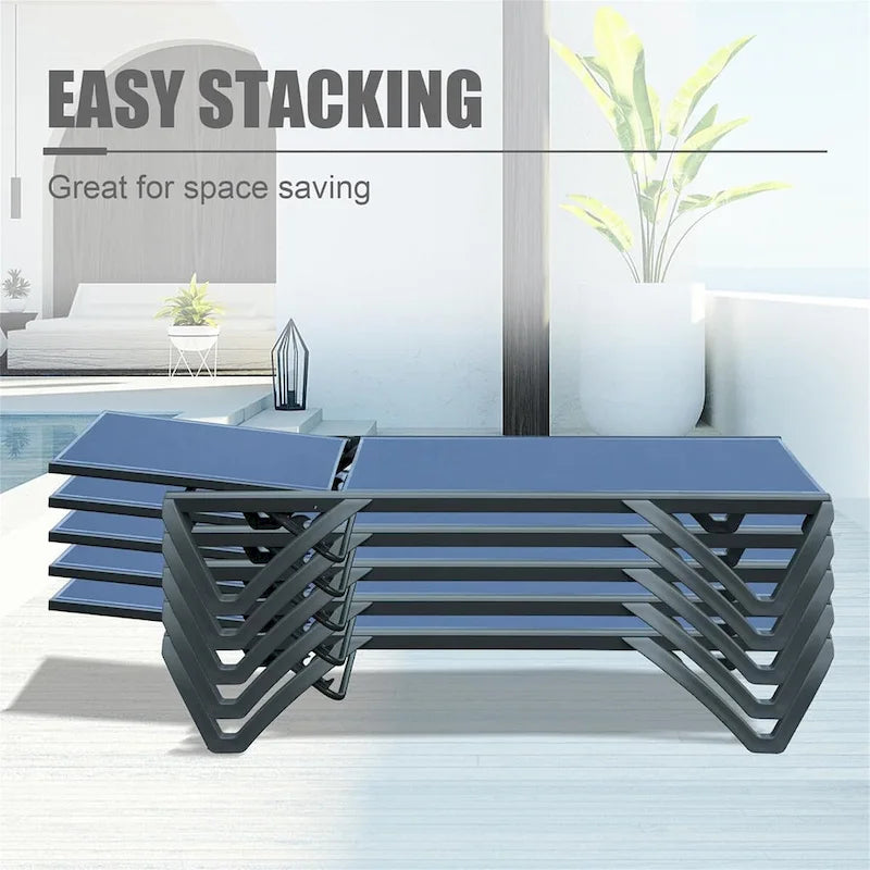 CUSchoice Outdoor 2 Pieces Aluminum Plastic Patio Chaise Lounge with 5 Position Adjustable Backrest and Wheels - N/A