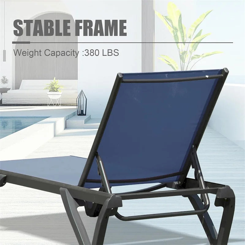 CUSchoice Outdoor 2 Pieces Aluminum Plastic Patio Chaise Lounge with 5 Position Adjustable Backrest and Wheels - N/A