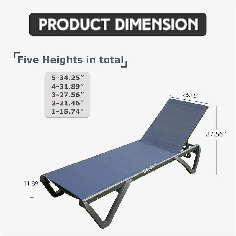 CUSchoice Outdoor 2 Pieces Aluminum Plastic Patio Chaise Lounge with 5 Position Adjustable Backrest and Wheels - N/A