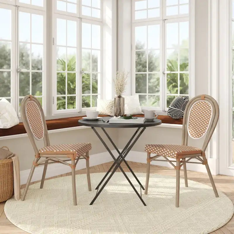 2 Pack All-Weather Commercial Paris Chair with Metal Frames - N/A