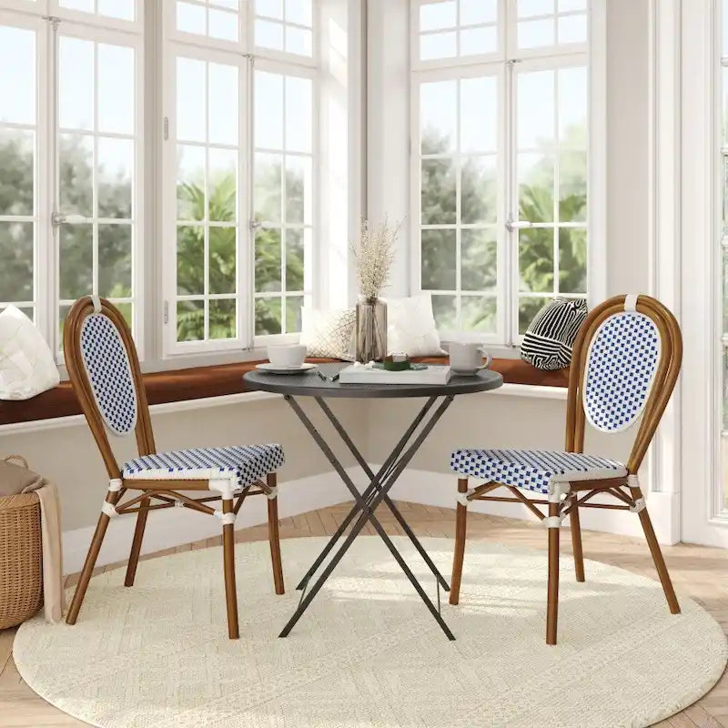 2 Pack All-Weather Commercial Paris Chair with Metal Frames - N/A
