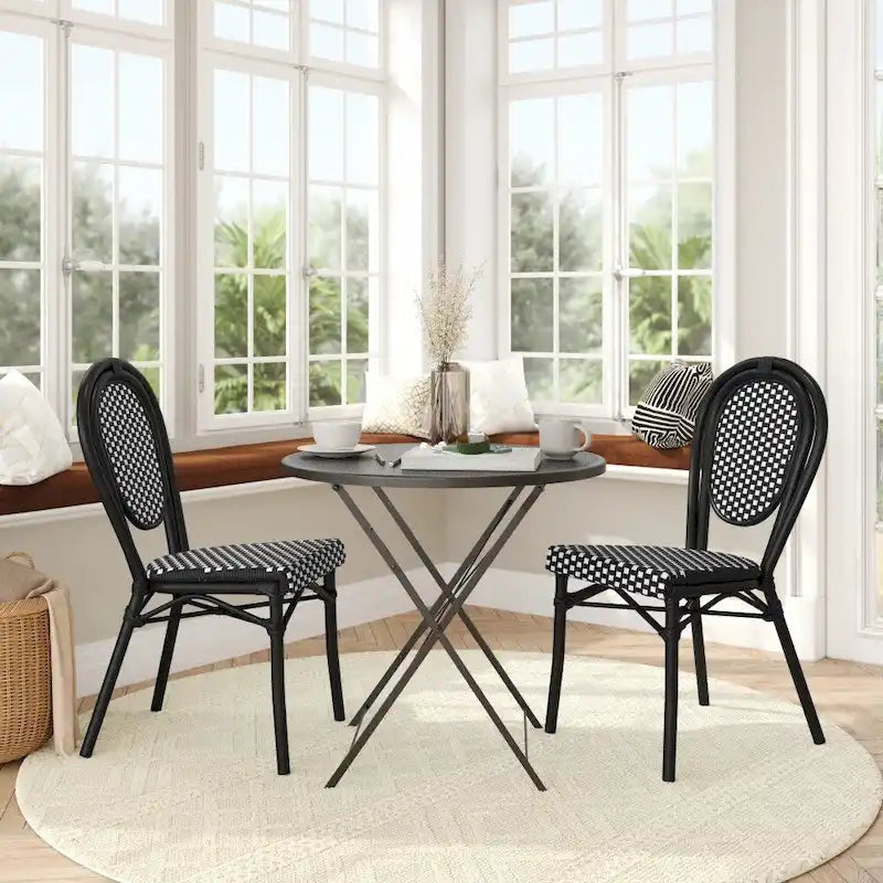 2 Pack All-Weather Commercial Paris Chair with Metal Frames - N/A