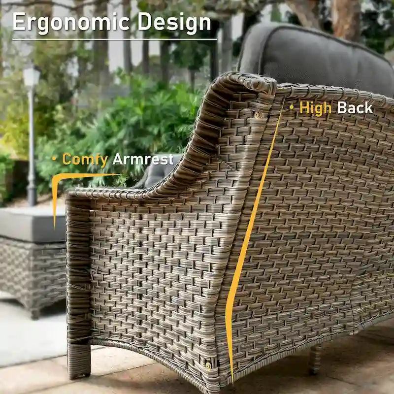 HOOOWOOO 7-piece Wicker High Back Patio Furniture Swivel Rocker Set with Fire Pit