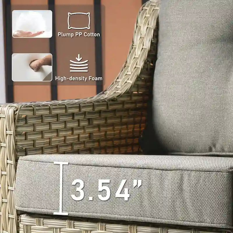 HOOOWOOO 7-piece Wicker High Back Patio Furniture Swivel Rocker Set with Fire Pit