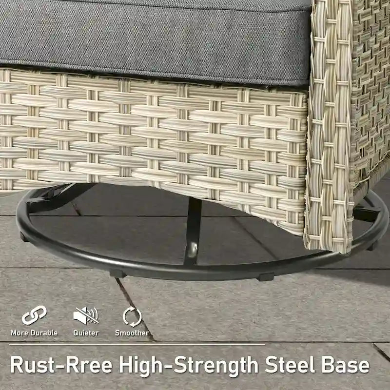 HOOOWOOO 7-piece Wicker High Back Patio Furniture Swivel Rocker Set with Fire Pit
