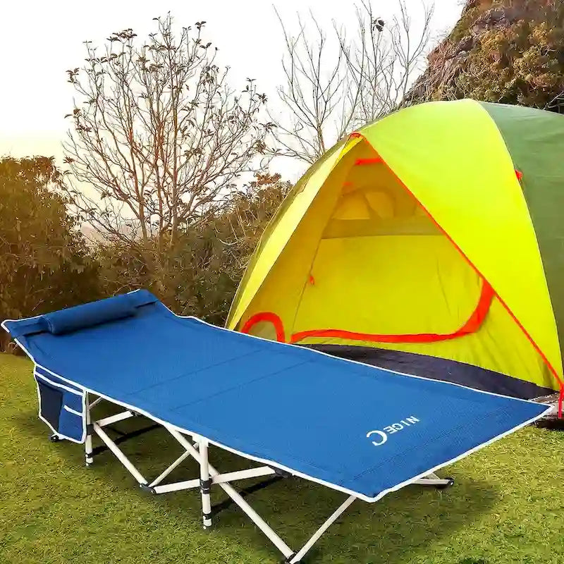 Camping Cots, Folding Cot, with Pillow, Carry Bag & Storage Pocket, Heavy Duty Holds Up to 500 Lbs, Outdoor&Indoor - 74 x 26.5