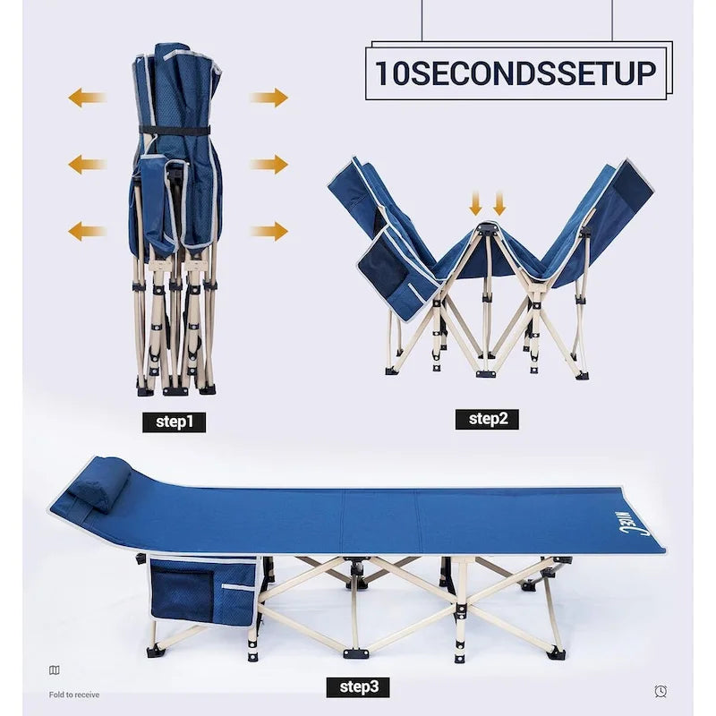 Camping Cots, Folding Cot, with Pillow, Carry Bag & Storage Pocket, Heavy Duty Holds Up to 500 Lbs, Outdoor&Indoor - 74 x 26.5