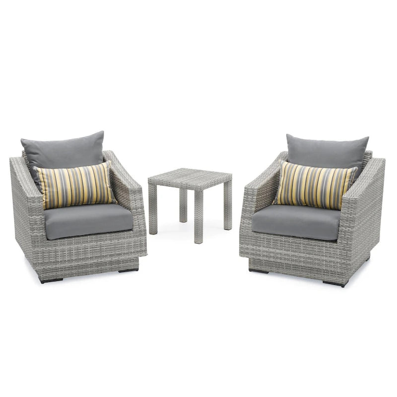 Cannes 3 Piece Aluminum Outdoor Patio Club Chairs & Side Table