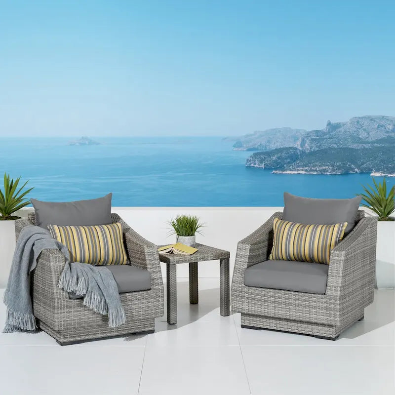 Cannes 3 Piece Aluminum Outdoor Patio Club Chairs & Side Table