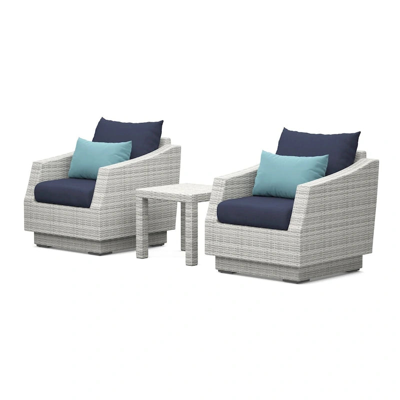 Cannes 3 Piece Aluminum Outdoor Patio Club Chairs & Side Table