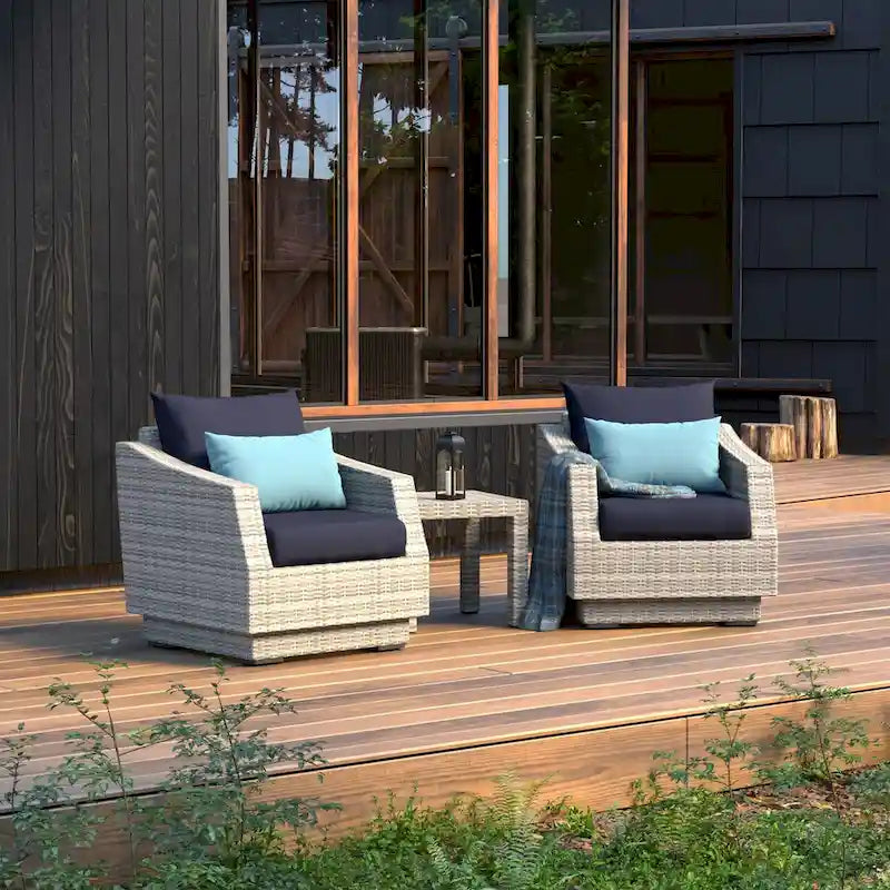 Cannes 3 Piece Aluminum Outdoor Patio Club Chairs & Side Table