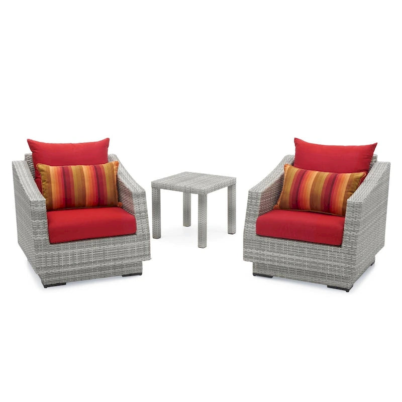 Cannes 3 Piece Aluminum Outdoor Patio Club Chairs & Side Table