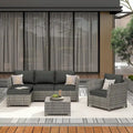 HOOOWOOO 6-piece Grey Rattan Patio Furniture Outdoor Sectional Set with Ottoman