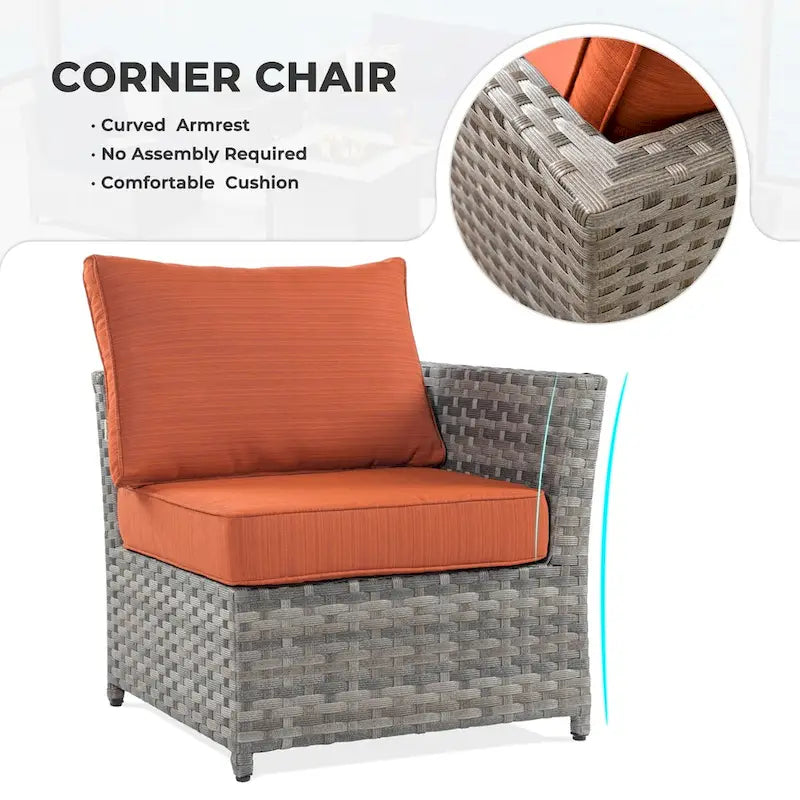 HOOOWOOO 6-piece Grey Rattan Patio Furniture Outdoor Sectional Set with Ottoman