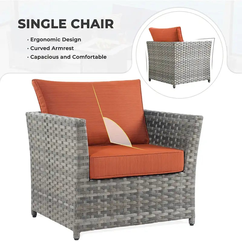 HOOOWOOO 6-piece Grey Rattan Patio Furniture Outdoor Sectional Set with Ottoman