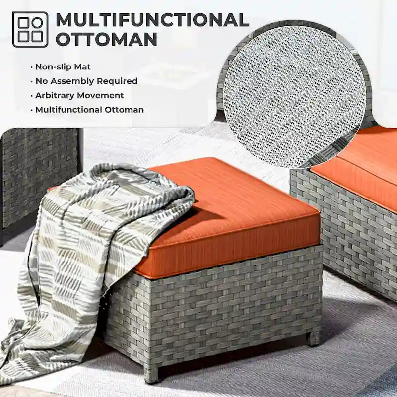 HOOOWOOO 6-piece Grey Rattan Patio Furniture Outdoor Sectional Set with Ottoman