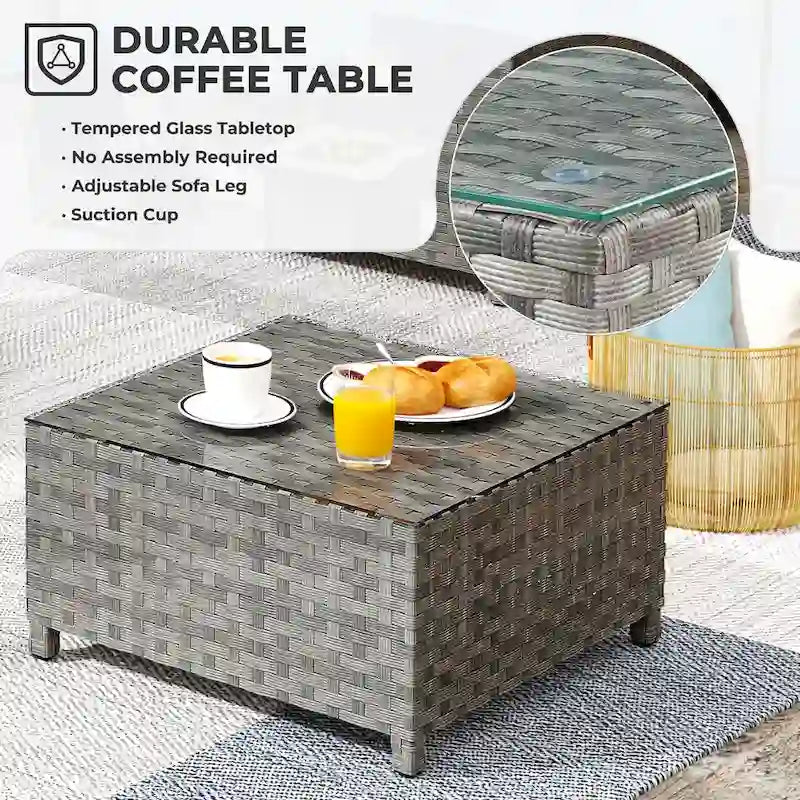 HOOOWOOO 6-piece Grey Rattan Patio Furniture Outdoor Sectional Set with Ottoman