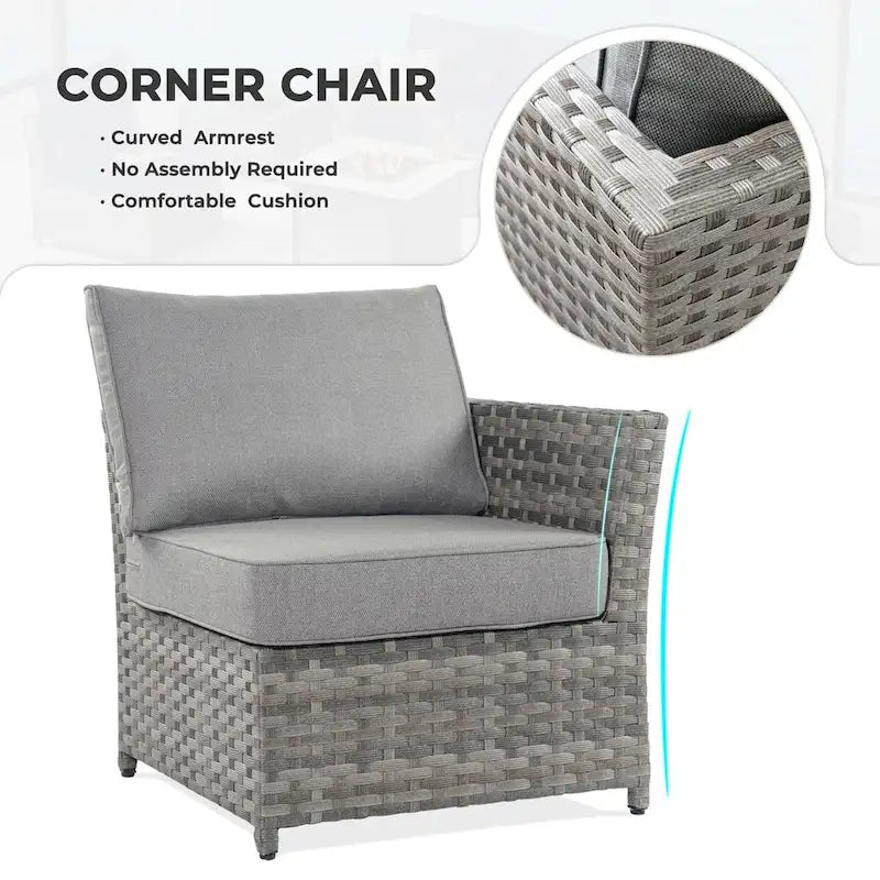 HOOOWOOO 6-piece Grey Rattan Patio Furniture Outdoor Sectional Set with Ottoman
