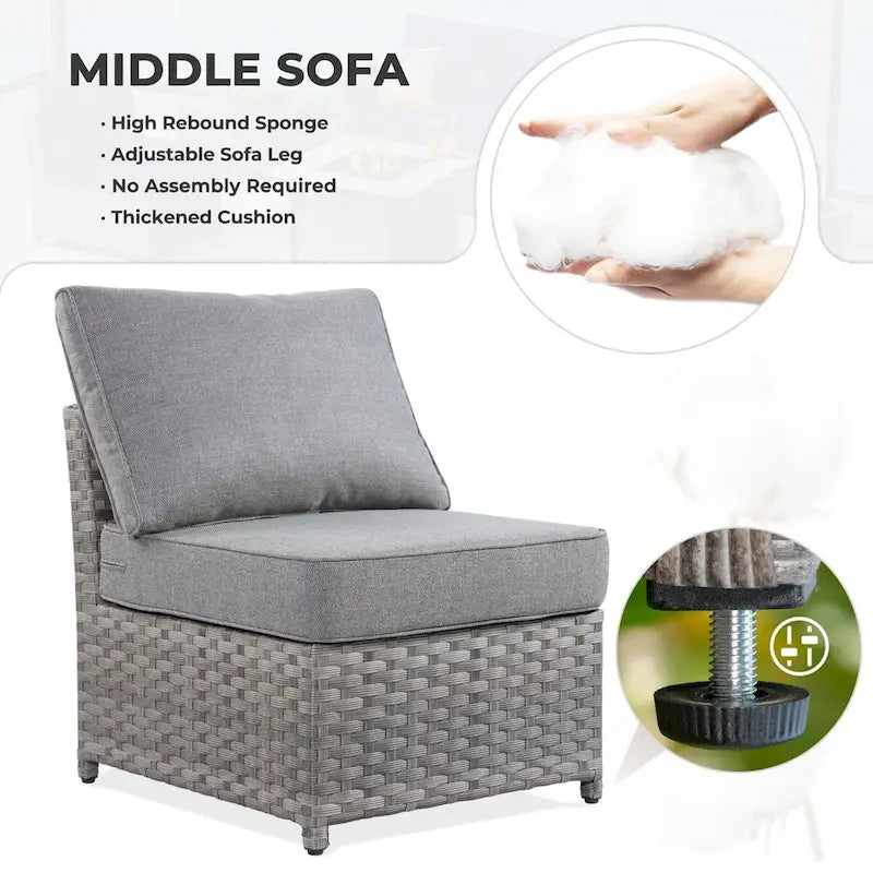HOOOWOOO 6-piece Grey Rattan Patio Furniture Outdoor Sectional Set with Ottoman