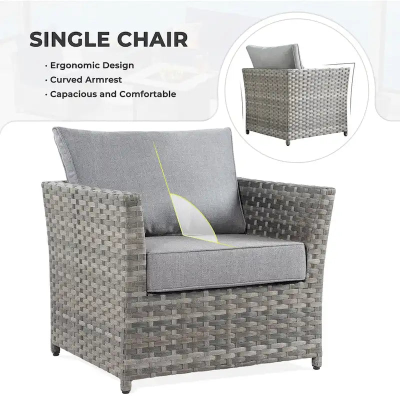 HOOOWOOO 6-piece Grey Rattan Patio Furniture Outdoor Sectional Set with Ottoman