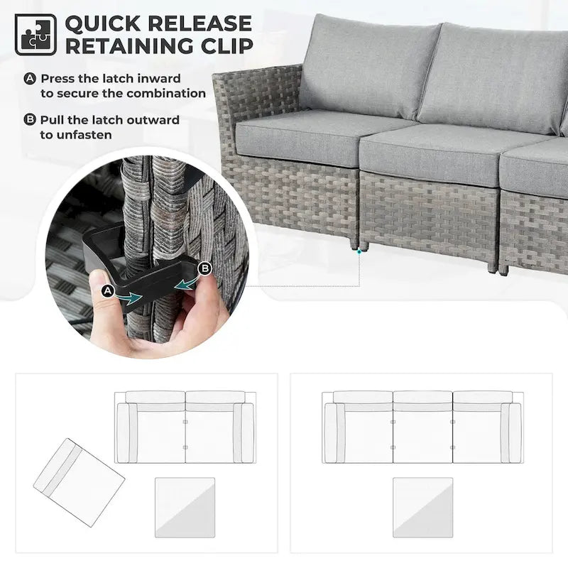 HOOOWOOO 6-piece Grey Rattan Patio Furniture Outdoor Sectional Set with Ottoman