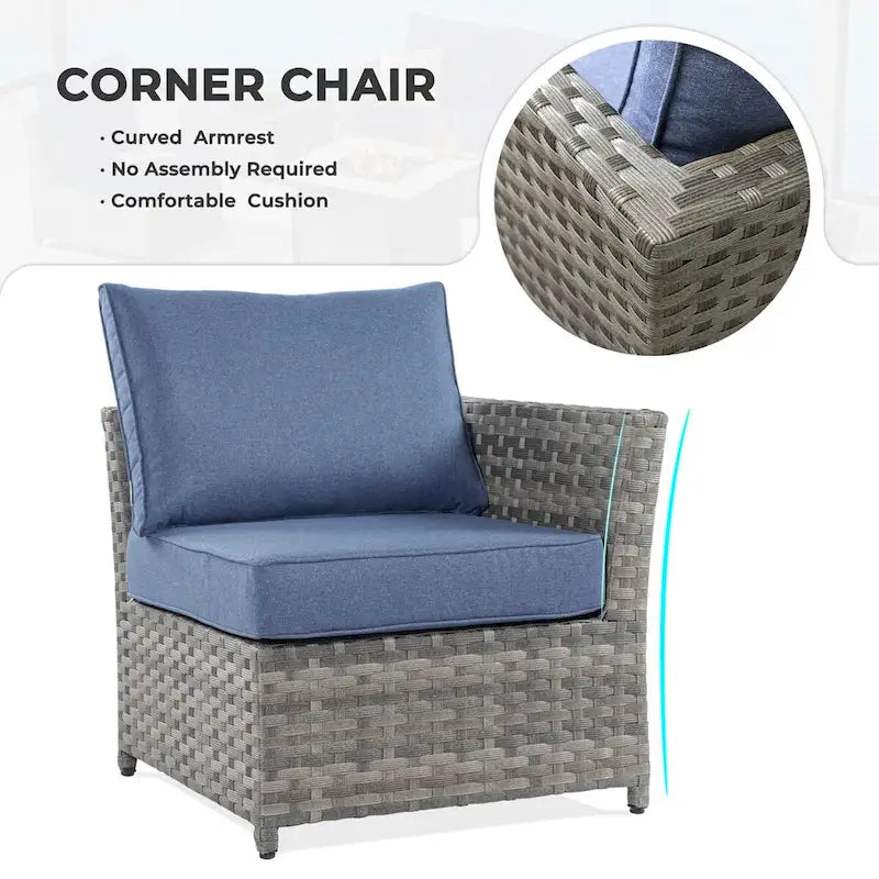 HOOOWOOO 6-piece Grey Rattan Patio Furniture Outdoor Sectional Set with Ottoman
