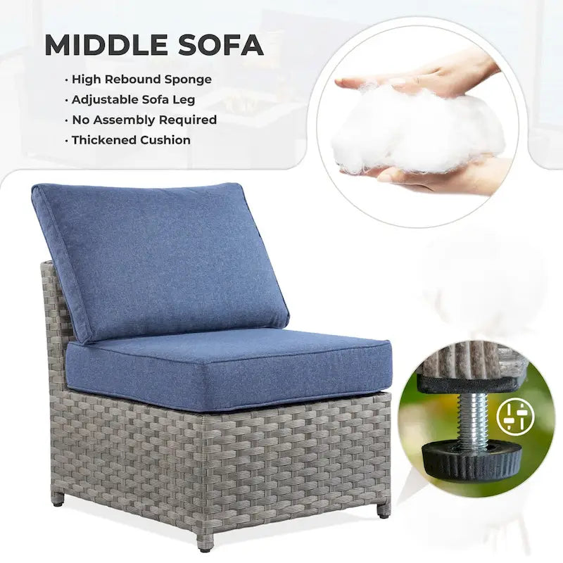 HOOOWOOO 6-piece Grey Rattan Patio Furniture Outdoor Sectional Set with Ottoman