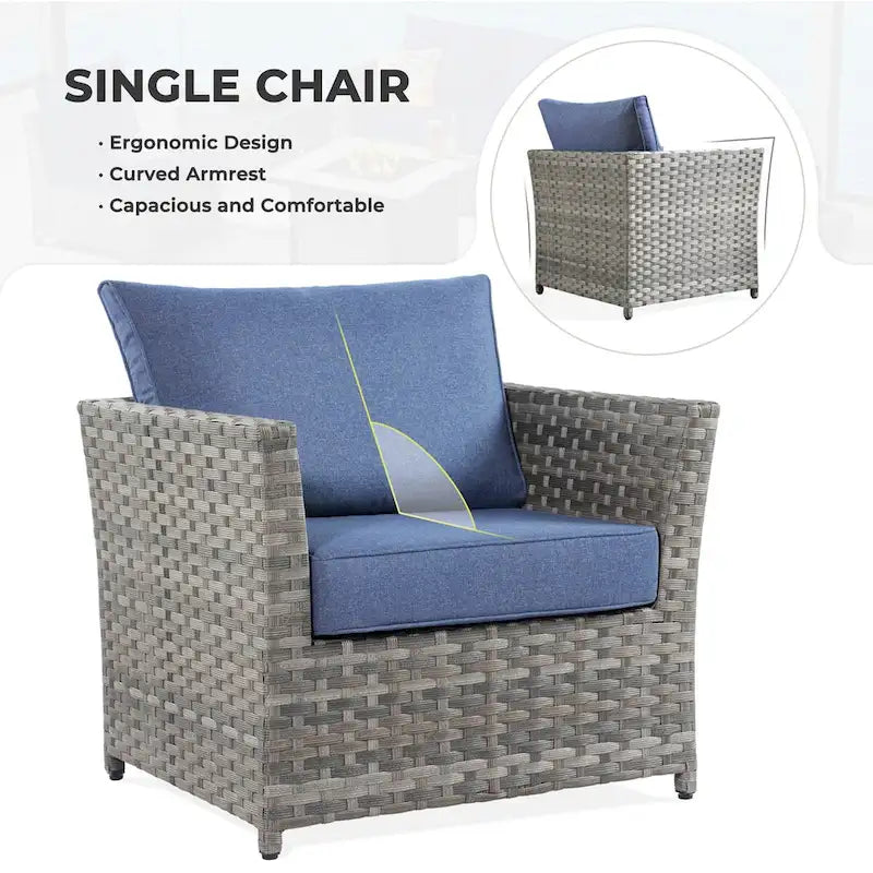 HOOOWOOO 6-piece Grey Rattan Patio Furniture Outdoor Sectional Set with Ottoman