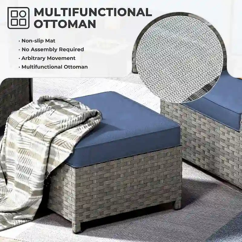 HOOOWOOO 6-piece Grey Rattan Patio Furniture Outdoor Sectional Set with Ottoman