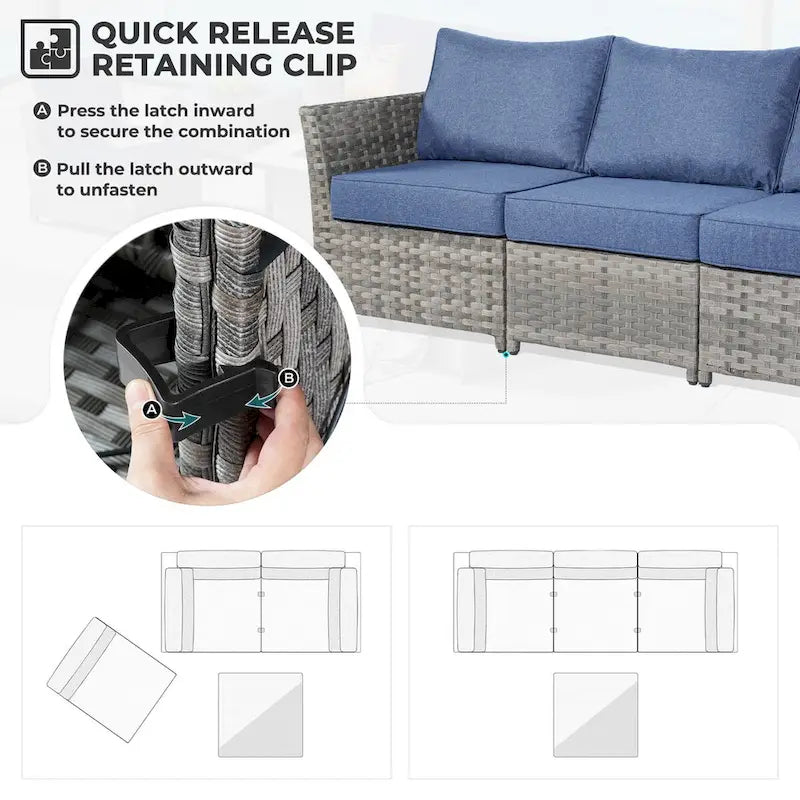 HOOOWOOO 6-piece Grey Rattan Patio Furniture Outdoor Sectional Set with Ottoman