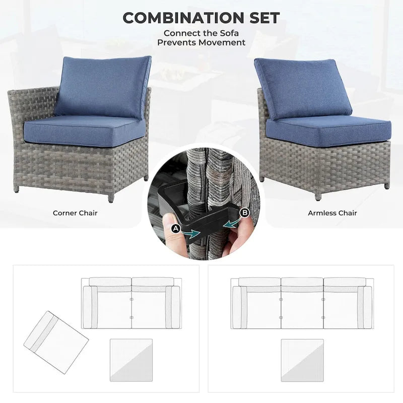 HOOOWOOO 6-piece Grey Rattan Patio Furniture Outdoor Sectional Set with Ottoman