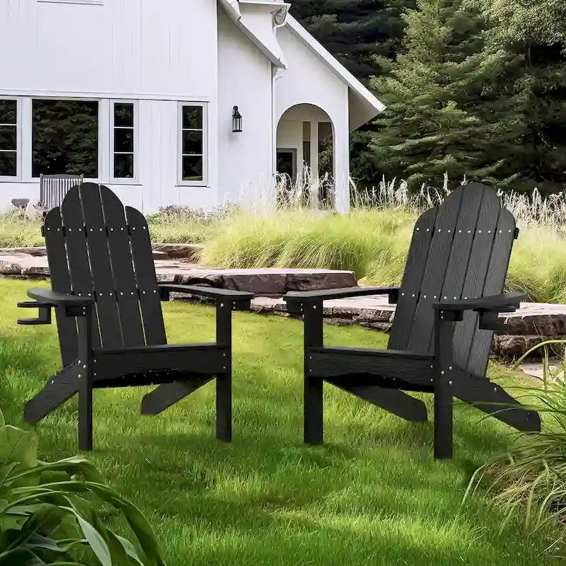 LUE BONA Plastic Poly Weather Resistant Outdoor Patio Adirondack Chair 2-Pack - 35 D x 30 W x 36.2 H