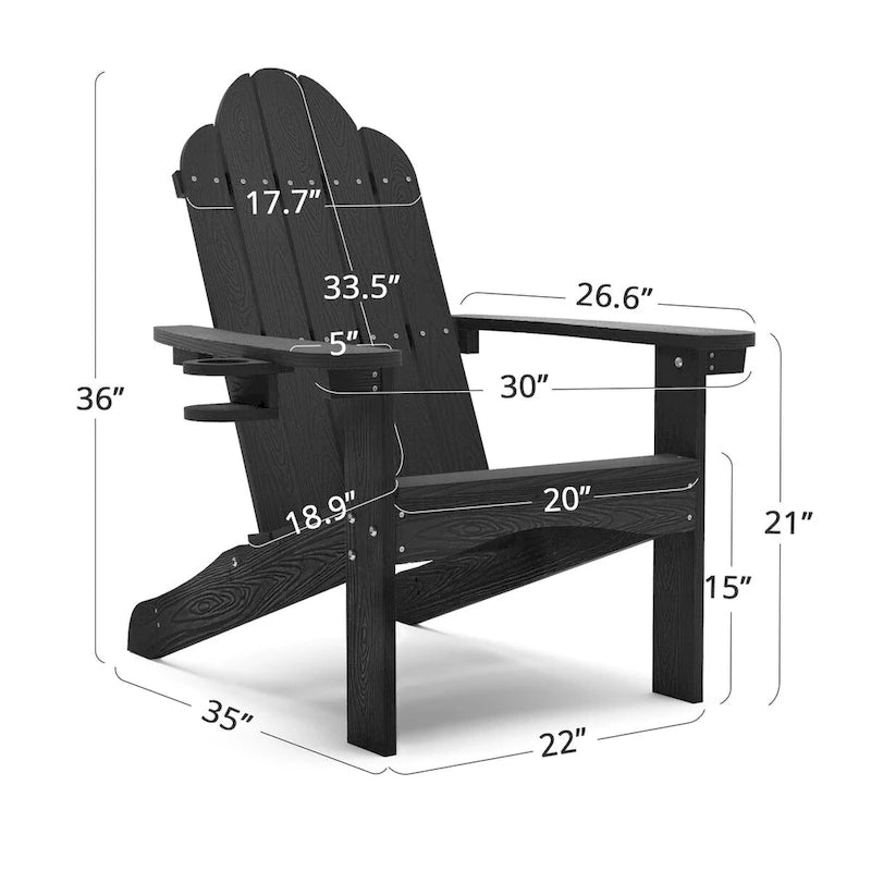 LUE BONA Plastic Poly Weather Resistant Outdoor Patio Adirondack Chair 2-Pack - 35 D x 30 W x 36.2 H