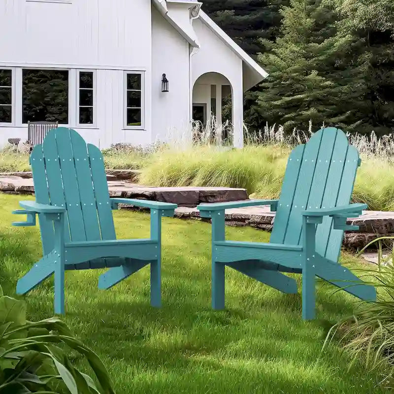 LUE BONA Plastic Poly Weather Resistant Outdoor Patio Adirondack Chair 2-Pack - 35 D x 30 W x 36.2 H